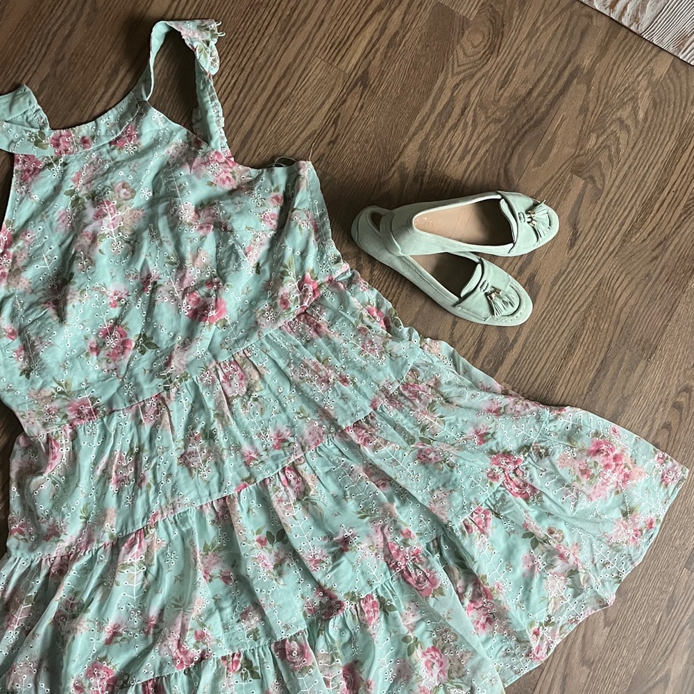 Eliza J Mint Floral Midi Dress with Pink Roses